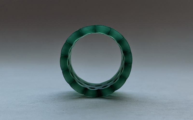 Green wax ring, you can see the scalloped edges of the ring from this angle and some holes