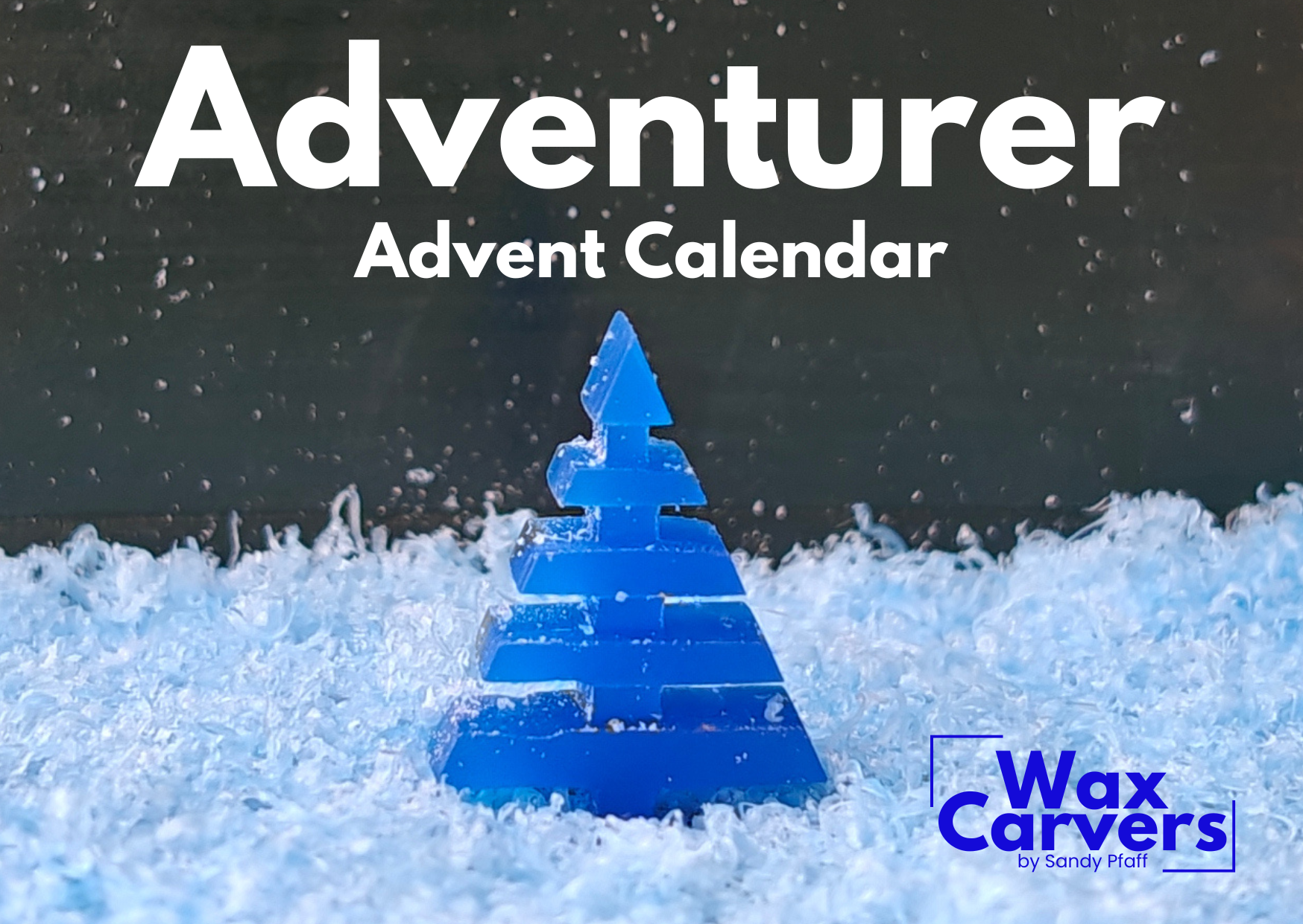 A Christmas tree from blue wax standing on wax dust snow 