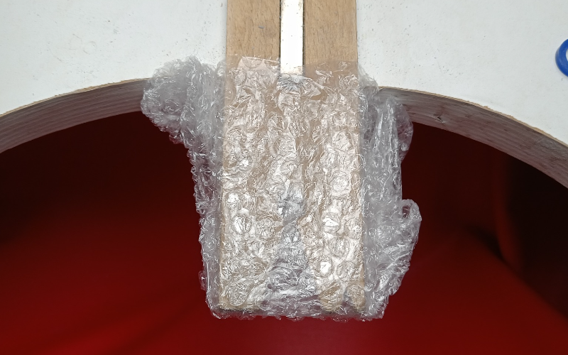 Bench peg wrapped in bubblewrap