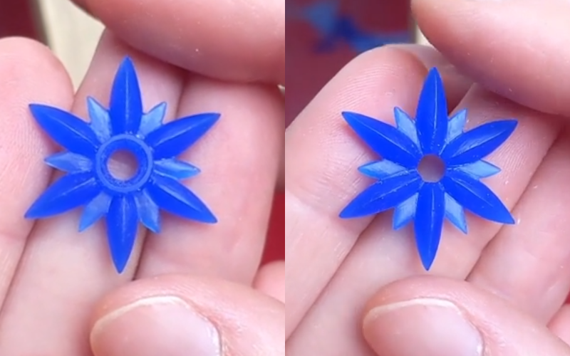 2 side by side photos of the same piece. Left shows teh front with a setting in the centre and petals all around. Right shows the back where the petals are all filed to the middle and it's not clear tha there is a setting in the mmiddle.