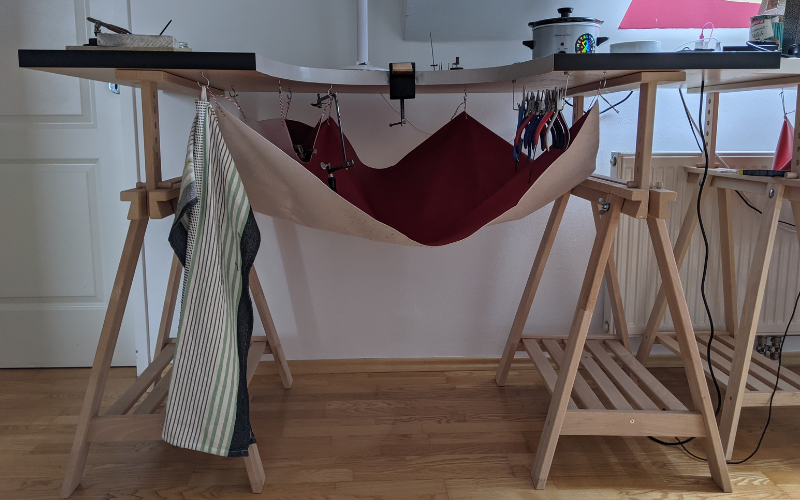 Ikea desk converted to a jewellery bench