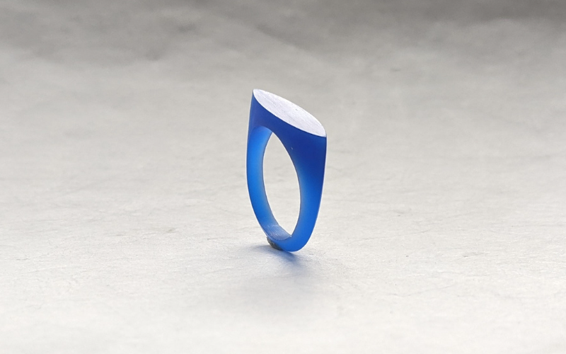 Marquise signet ring from blue wax. You can see that the shank is filed to a knife edge