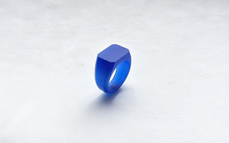 Octagon signet ring from blue wax. You can see that the shank is all angles